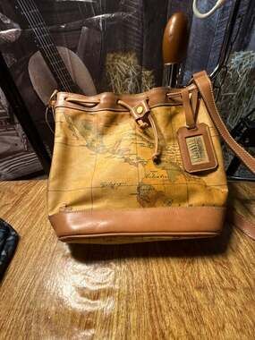 Alviero Martini 1A Classe Geo Map Print Leather Bucket Bag